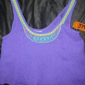 Decree Purple Crop Top with Colorful Embroidery